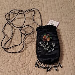Embroidered Black Beaded Crossbody Bag
